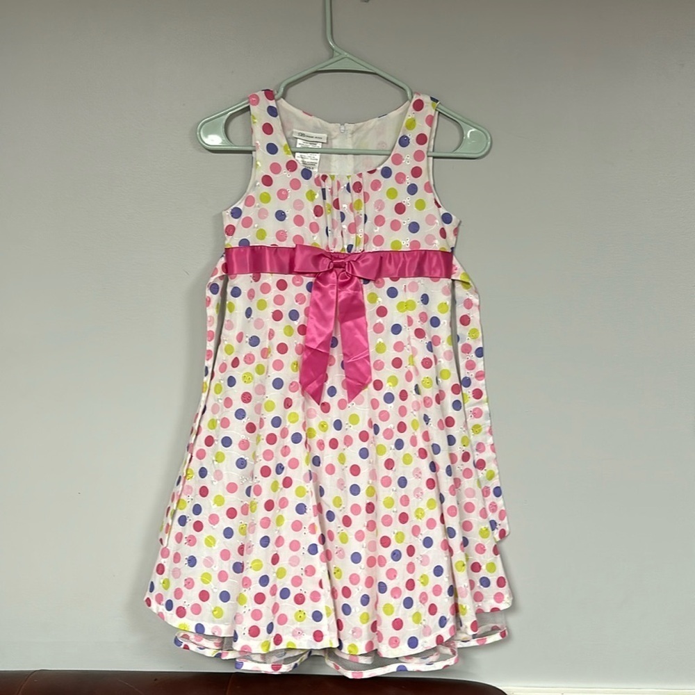 Bonnie Jean's Girl Polka Dot Eyelet Sleeveless Dress, Petticoat & lined Size 8